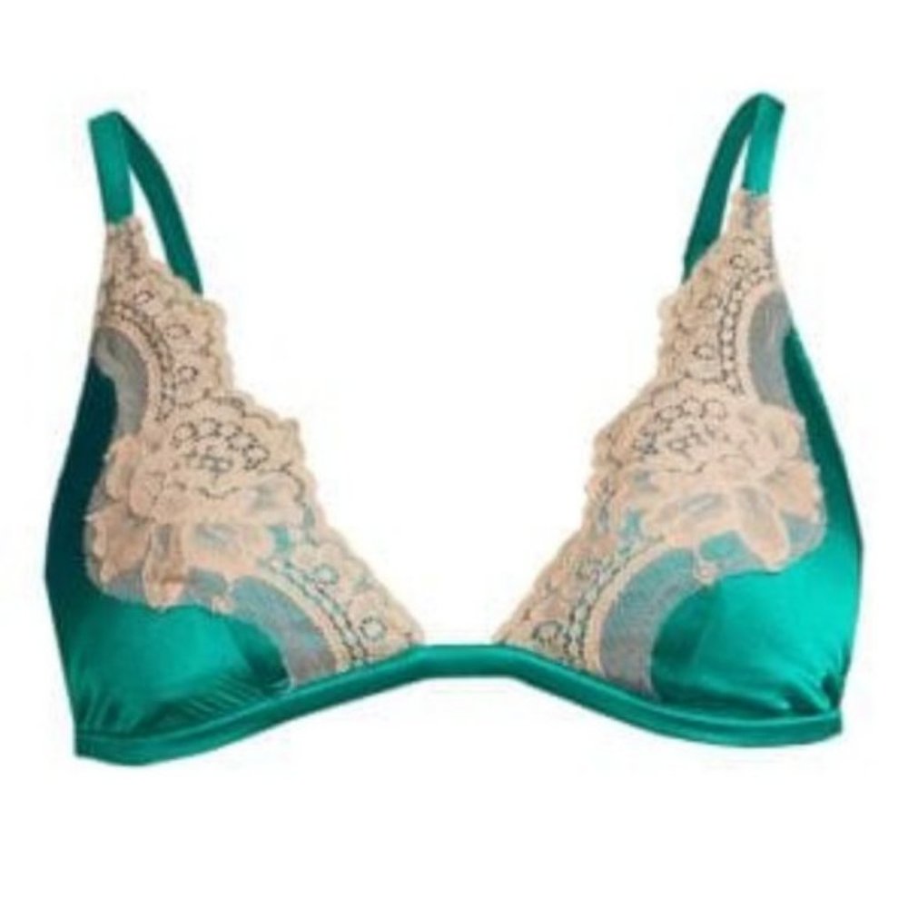Fleur du Mal Teal and Cream Lace Bra